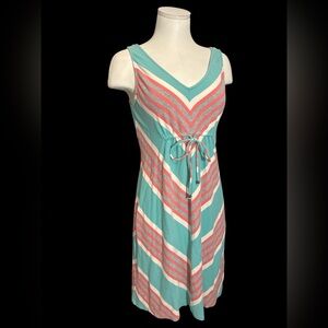 Tommy Bahama Teal and Coral Striped Chevron dress - size medium